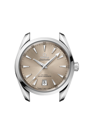 Cassa in acciaio inossidabile lucido da 38 mm con corona simmetrica, lunetta liscia e bracciale integrato in acciaio inox lucido e satinato con maglie rotonde